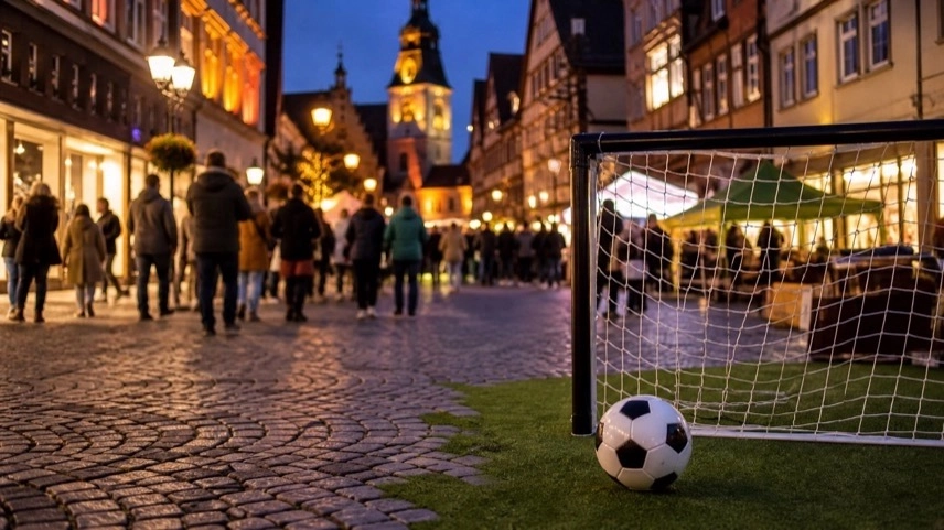 Beleuchtete Innenstadt Goslar am Abend mit Schaufenstern, Fußgängerzone und Aktionsfläche zum Event „1. Freitag Goslar“