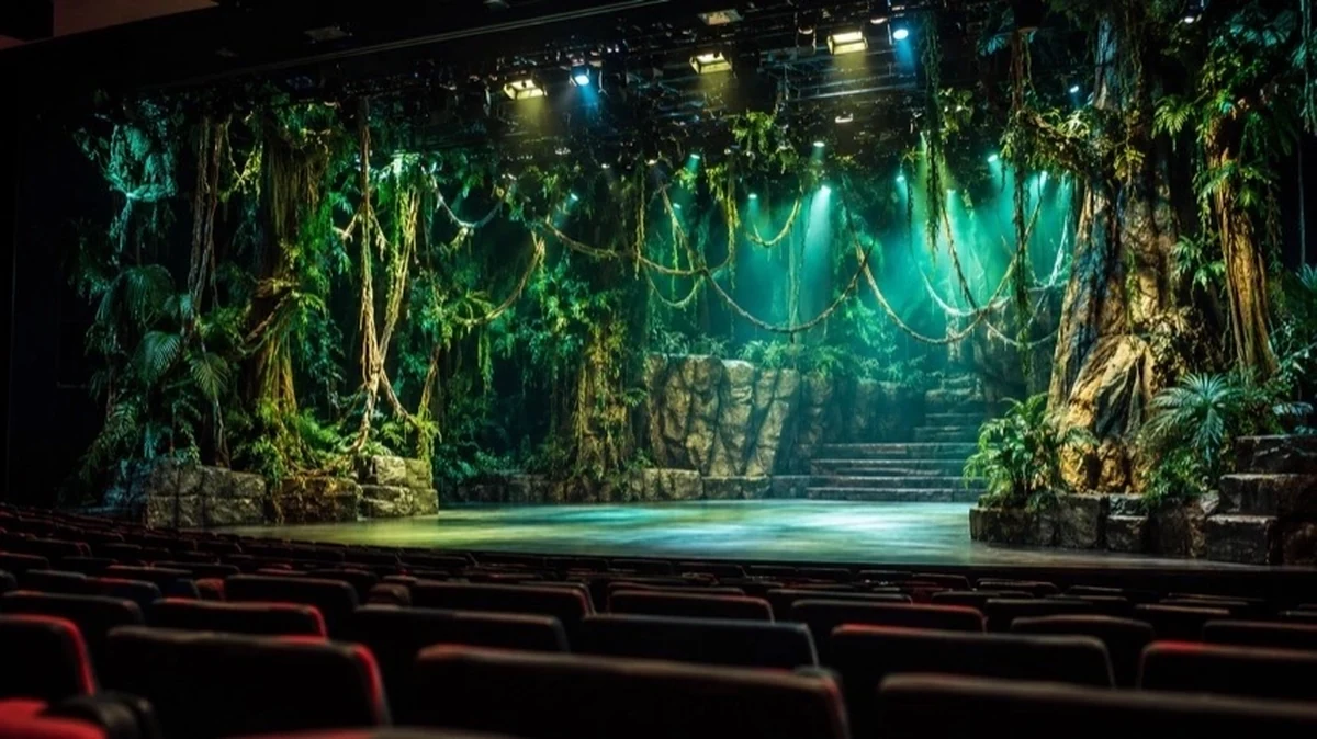 Dschungelkulisse auf Theaterbühne im Harzer Kultur- und Kongresszentrum Wernigerode bei Familienmusical