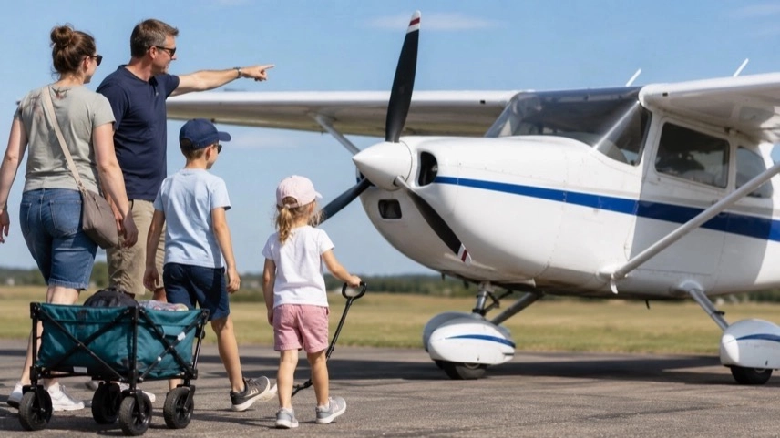 Kleine Flugzeuge und Besucher auf dem Verkehrslandeplatz Ballenstedt beim Flugplatzfest im Harz