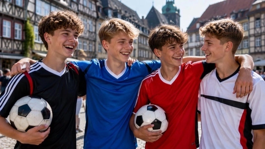 Jugendfußball auf einem Soccercourt beim GZ-Mini-WM-Turnier auf dem historischen Marktplatz in Goslar