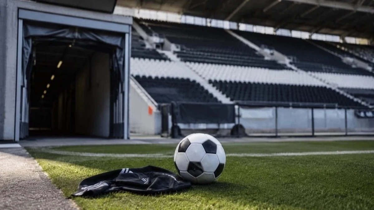 Leerer Spielertunnel in einem Fußballstadion mit Ball am Spielfeldrand während laufender Transferplanung bei Hannover 96