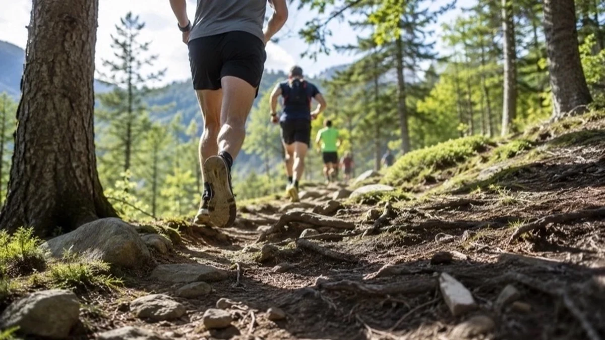 Läufer auf Waldstrecke beim Harzgeröder Klippenlauf im Unterharz zwischen Trails, Waldwegen und felsigen Passagen