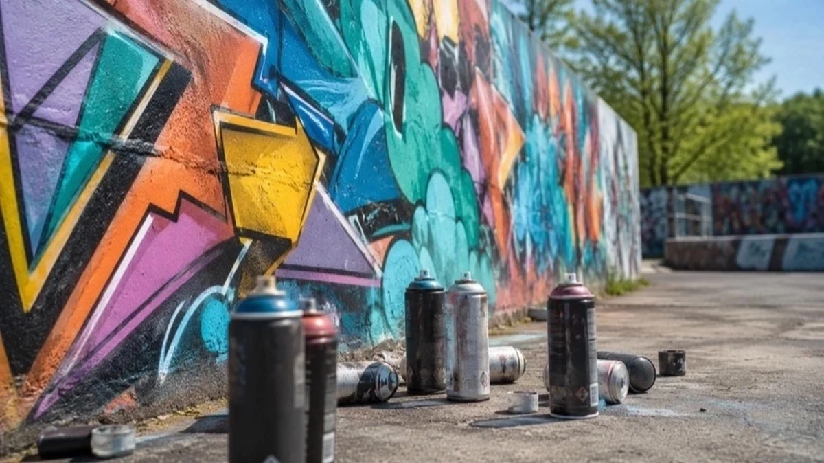 Graffiti-Wand auf einem Jugendgelände im ALOHA Osterode mit Spraydosen und urbaner Gestaltung im Außenbereich
