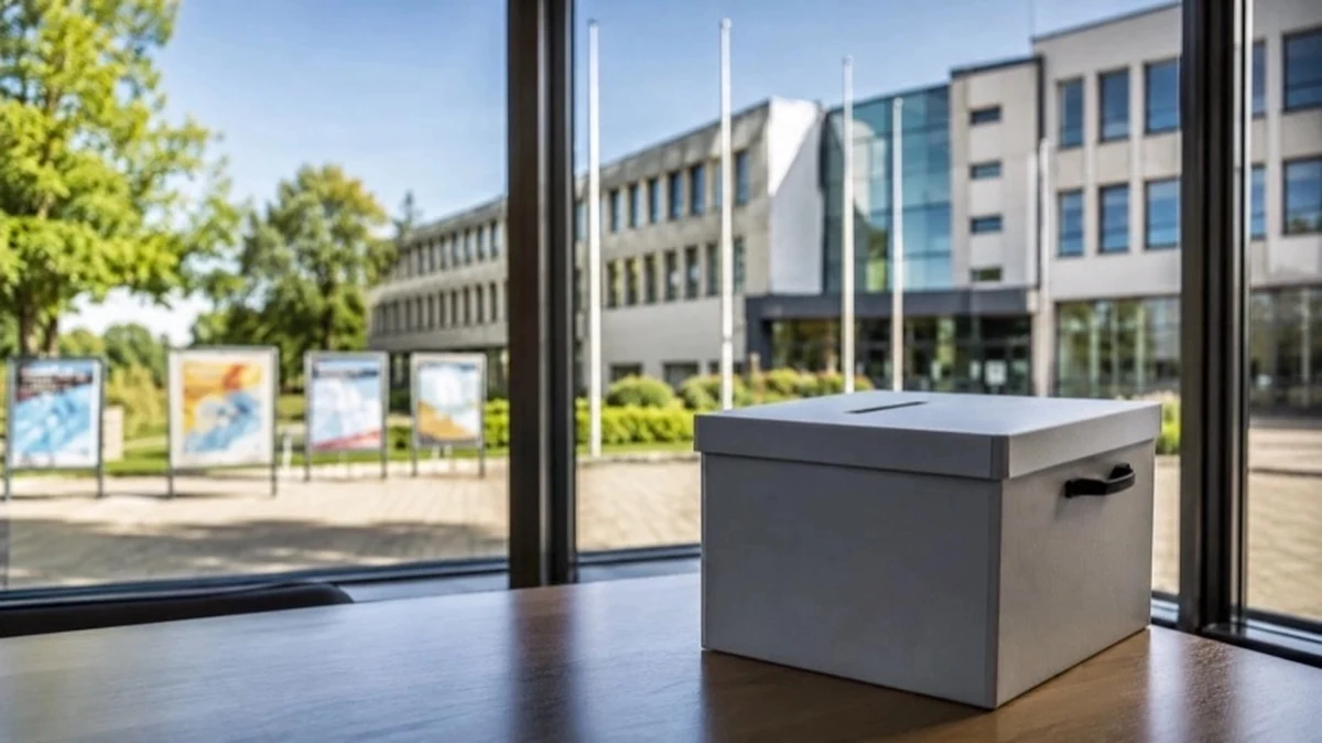 Wahlurne vor Verwaltungsgebäude bei der Kommunalwahl im Landkreis Goslar zur Landratswahl 2026