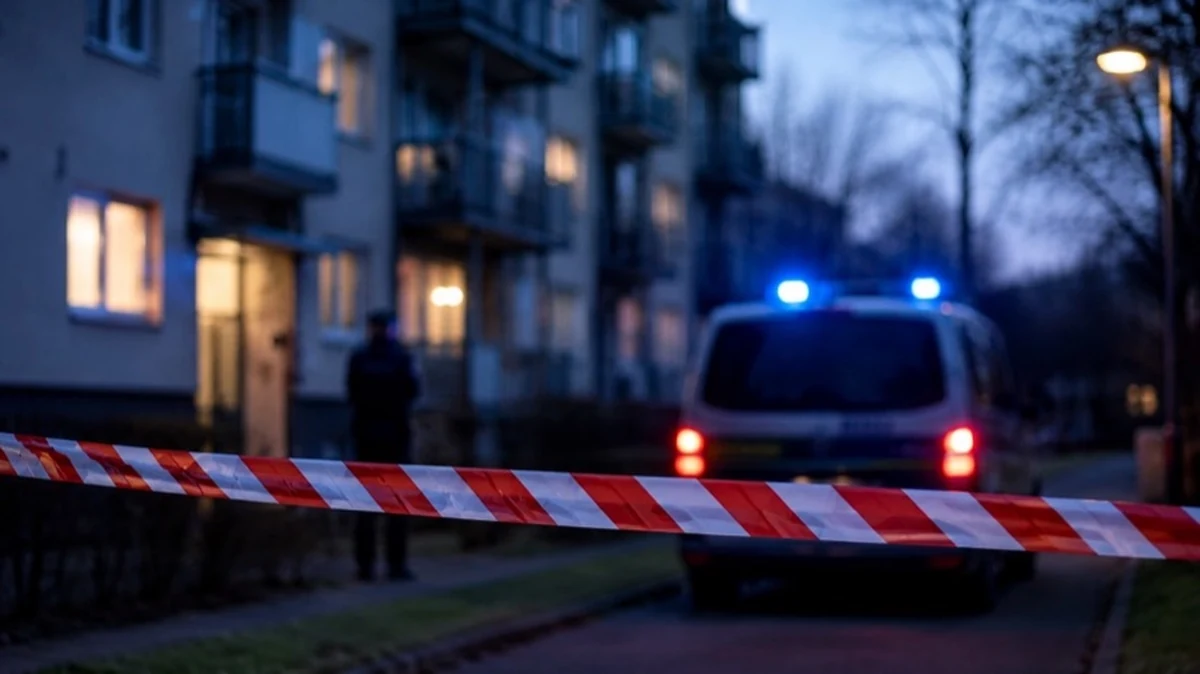 Anonyme Wohnhausfassade mit Absperrbereich und Polizeifahrzeug als Symbol für Ermittlungen nach mutmaßlichem Sexualdelikt in Halle