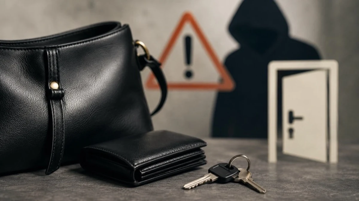 Geschlossene Handtasche, Geldbörse und Haustürschlüssel als Symbol für Trickdiebstahl und Taschendiebstahl im Landkreis Goslar.