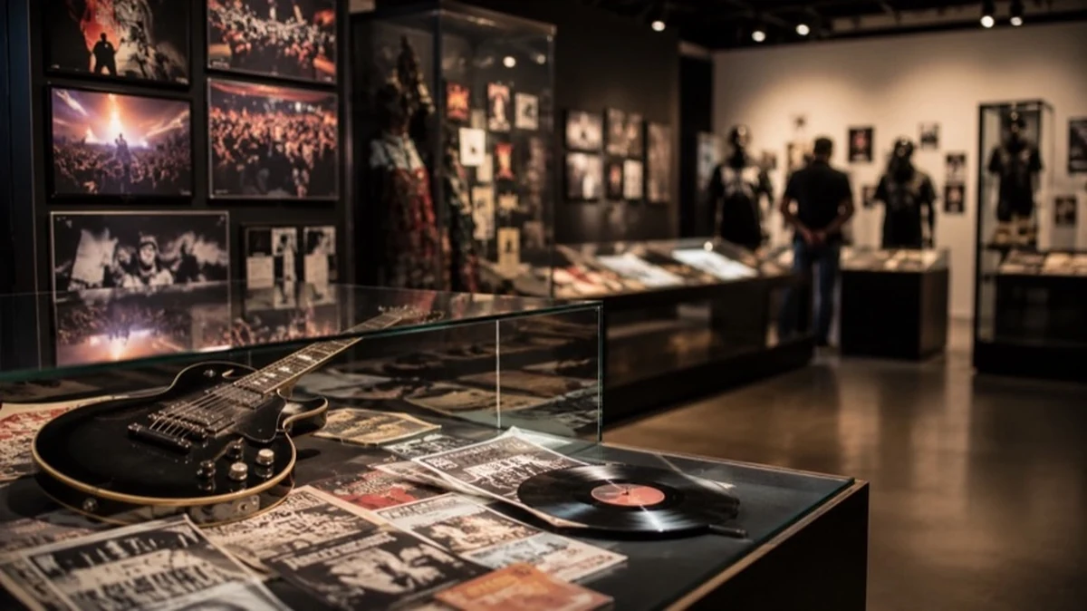 Museumsausstellung mit Konzertplakaten, Schallplatten und Exponaten zur Rock- und Metal-Kultur in Goslar