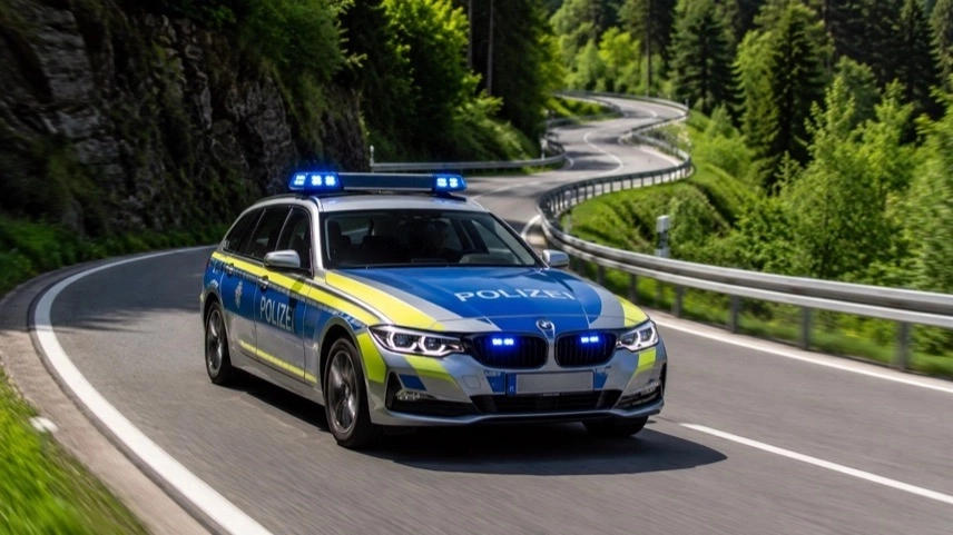 Beschädigter Sportwagen nach Unfall auf der B498 bei Altenau neben Leitplanke auf kurvenreicher Harzstraße