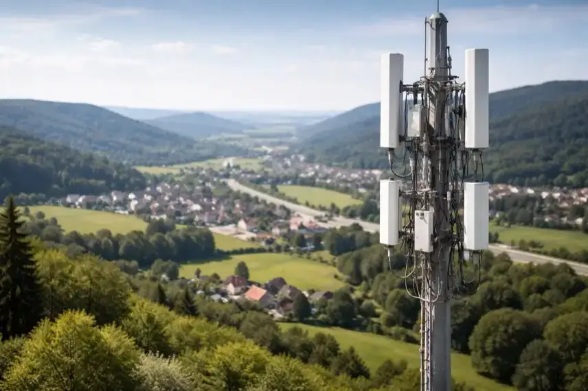 Mobilfunkmast in ländlicher Umgebung im Landkreis Goslar mit Antennen für 4G- und 5G-Netz